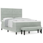 vidaXL Lit à ressorts avec matelas et banc en velours gris clair 140x190 cm