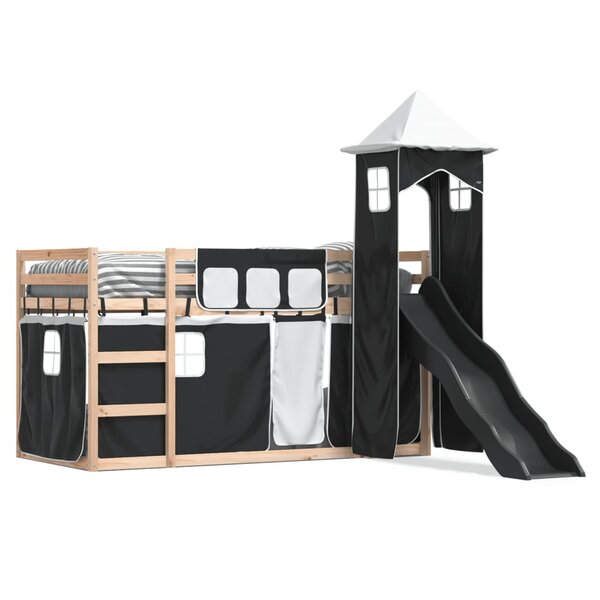 vidaXL Lit superposé sans matelas avec toboggan blanc noir 80x200 cm
