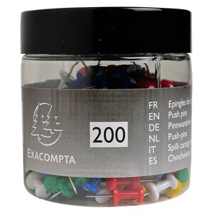 Boîte de 200 épingles Push Pins H 7mm Diam 10mm Couleurs translucides assorties EXACOMPTA