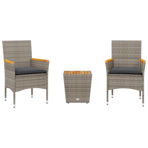 vidaXL Ensemble de bistro avec coussins 3 Pièces gris rotin et verre