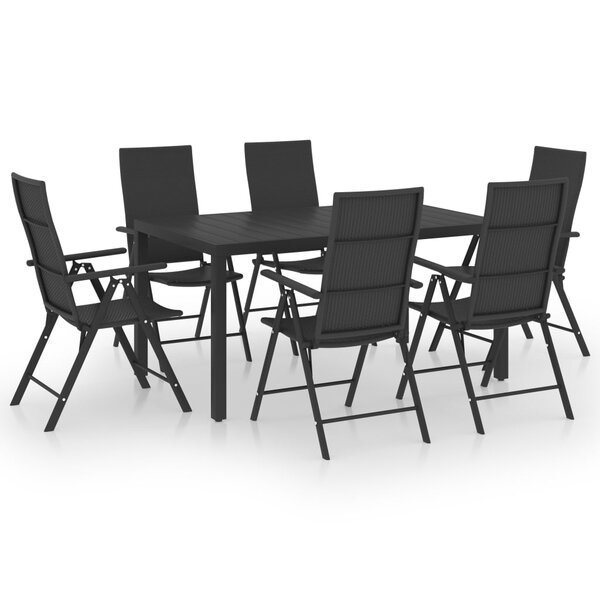 vidaXL Ensemble à manger de jardin 7 Pièces noir