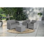 ALLIBERT by KETER - Salon de jardin SanRemo Storage 4 places - table basse coffre range-coussins - imitation rotin tressé - gris