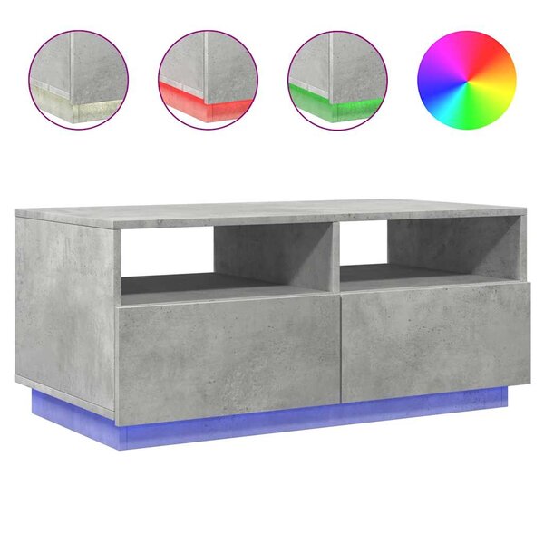 vidaXL Table basse avec lumières LED gris béton 90x49x40 cm