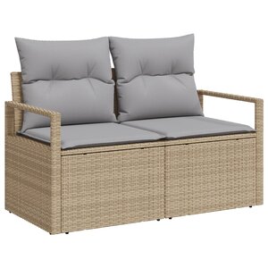 Canapé de jardin 2 places vidaXL avec rangement et coussins en poly rattan beige