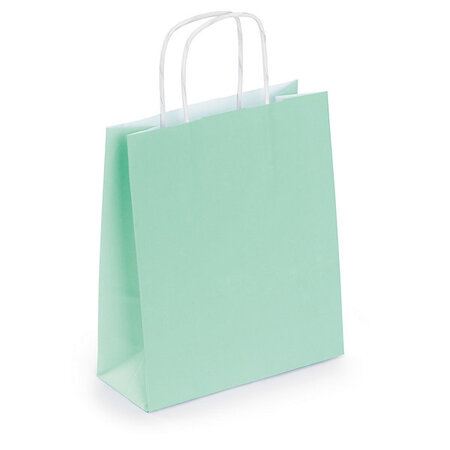 Mini sac kraft vert à poignées torsadées 18 x 22 x 8 cm (lot de 50)