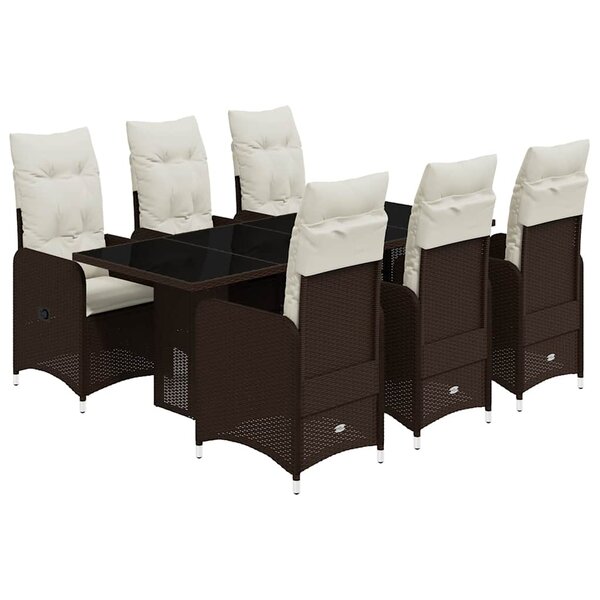 vidaXL Ensemble de bistro de jardin 7 Pièces coussins marron poly rotin