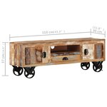 vidaXL Meuble TV avec roues 110x30x37 cm Bois de récupération massif