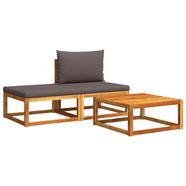 vidaXL Salon de jardin avec coussins 3 Pièces bois massif d'acacia