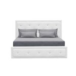 VIRGINIA Lit coffre adulte capitonné avec strass 160 x 200 cm - Simili blanc - Sommier inclus