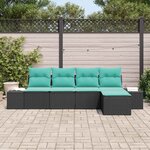 vidaXL Ensemble de canapé de jardin 5 Pièces Noir et turquoise polyrotin