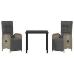 vidaXL Ensemble de salle à manger pour jardin 3 Pièces Gris Poly rotin