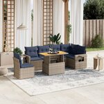 vidaXL Salon de jardin 7 Pièces avec coussins gris résine tressée