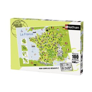 Puzzle 100 pieces - carte de france - nathan - puzzle enfant + trieur - des 6 ans