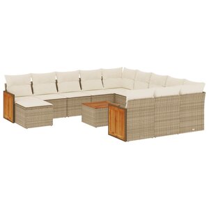 vidaXL Salon de jardin avec coussins 13 Pièces beige résine tressée