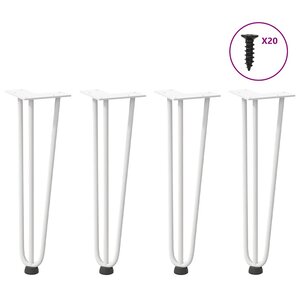 vidaXL Pieds en épingle à cheveux pour table basse 4 pièces Blanc 42 cm Acier massif
