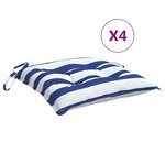 vidaXL Coussins de chaise lot de 4 rayures bleues blanches 50x50x7 cm