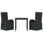 vidaXL Ensemble de salle à manger pour jardin 3 Pièces Noir polyrotin