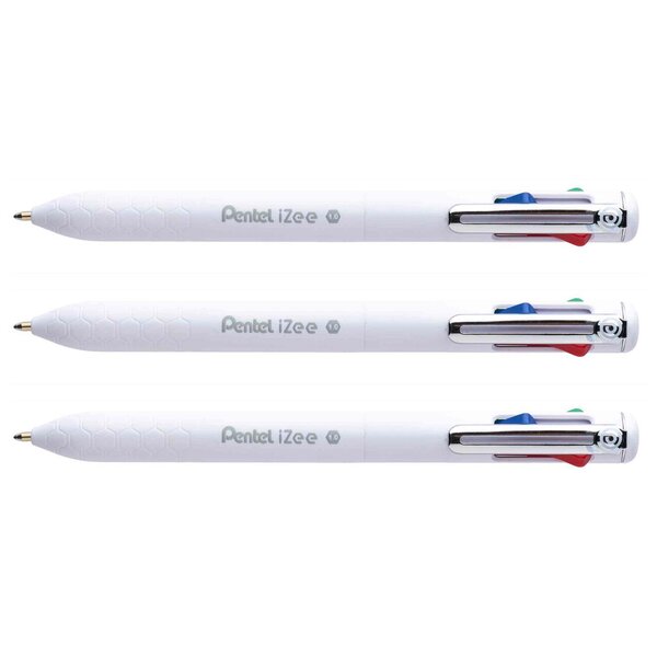 Stylo à bille rétractable 4 couleurs iZee  blanc x 3 PENTEL