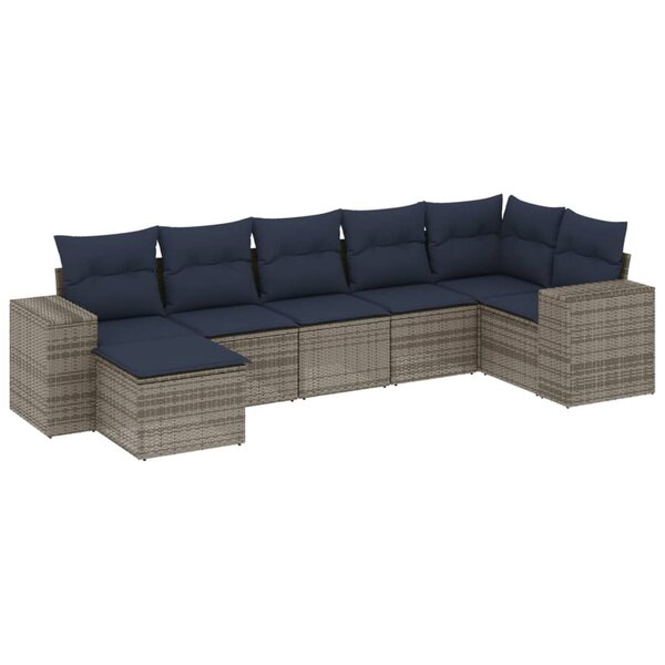 vidaXL Salon de jardin 7 Pièces avec coussins gris résine tressée