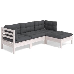 vidaXL Salon de jardin 4 Pièces avec coussins blanc bois de pin