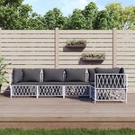 vidaXL Salon de jardin avec coussins 5 Pièces blanc acier