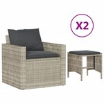 vidaXL Salon de jardin 4 Pièces avec coussins gris clair résine tressée