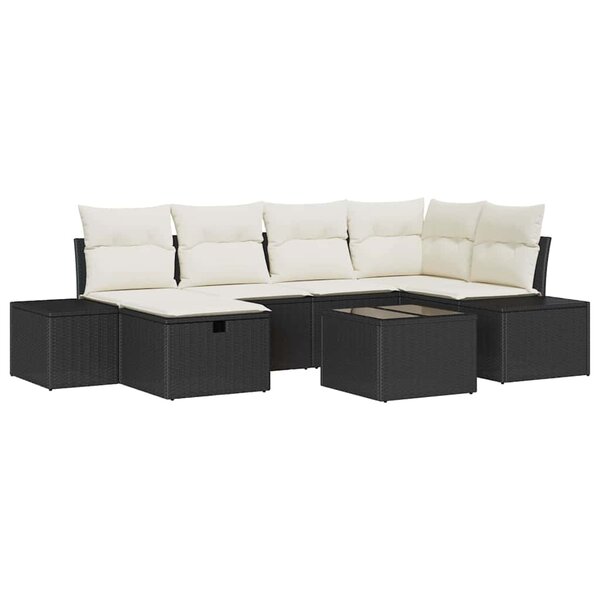 vidaXL Ensemble de canapé de jardin avec coussin 7 Pièces Noir Poly rotin