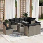 vidaXL Salon de jardin 9 Pièces avec coussins gris clair résine tressée