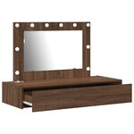 vidaXL Table de maquillage murale avec lumières LED Chêne Brun