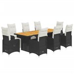 vidaXL Ensemble de bistro de jardin 9 Pièces coussins noir poly rotin