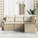 vidaXL Ensemble de canapé de jardin avec coussin 4 Pièces Beige polyrotin