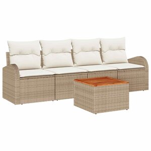 vidaXL Ensemble de canapé de jardin 5 Pièces Beige Poly rotin