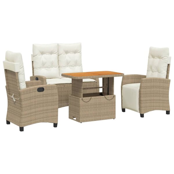 vidaXL Ensemble à manger de jardin coussins 4 Pièces beige résine tressée