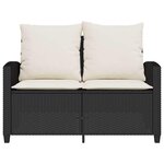 vidaXL Canapé de jardin 2 places coussins et table noir résine tressée