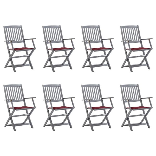 vidaXL Chaises pliables d'extérieur lot de 8 et coussins Bois d'acacia