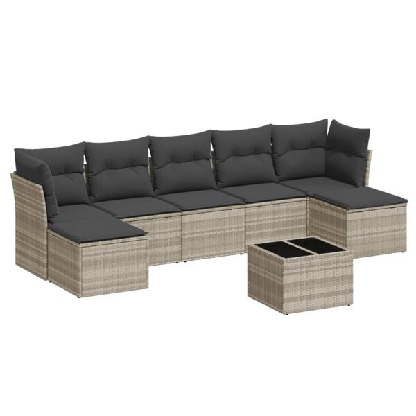vidaXL Salon de jardin 8 Pièces avec coussins gris clair résine tressée