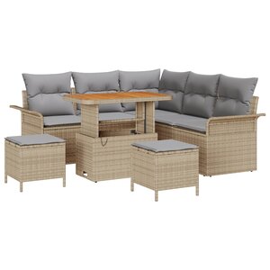 Ensemble de canapé de jardin de 8 pièces vidaXL avec coussins Beige Rotin Poly Acacia