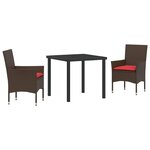 vidaXL Ensemble table et chaises avec coussin 3 Pièces Marron Rotin PE