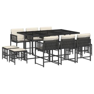 vidaXL Ensemble à manger de jardin 11 Pièces coussins noir résine tressée