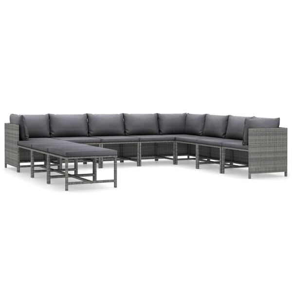 Salon de jardin meuble d'extérieur ensemble de mobilier 11 pièces avec coussins résine tressée gris 02_0015410