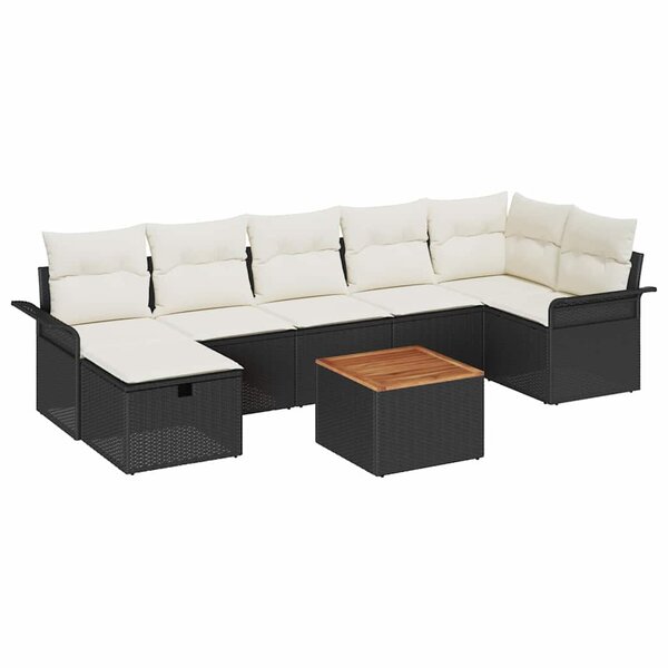 vidaXL Ensemble de canapé de jardin avec coussin 8 Pièces Noir Poly rotin