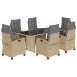 vidaXL Ensemble à manger de jardin coussins 7 Pièces mélange beige rotin
