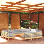 vidaXL Salon de jardin 14 Pièces avec coussins gris Bois de pin solide