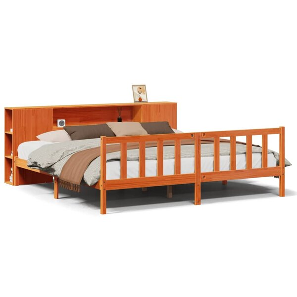 vidaXL Lit bibliothèque sans matelas cire marron 180x200 cm pin massif