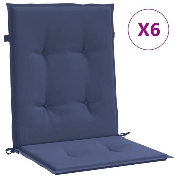 vidaXL Coussins de chaise à dossier bas lot de 6 bleu marine tissu