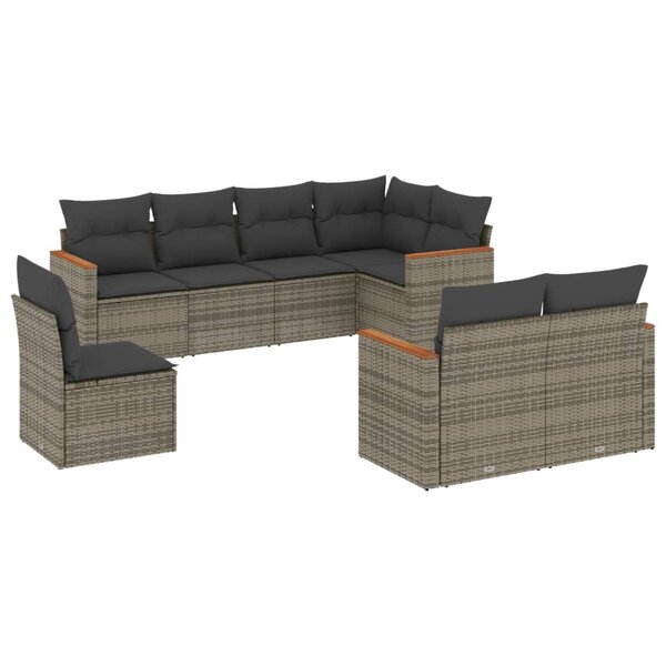 vidaXL Salon de jardin 8 Pièces avec coussins gris résine tressée