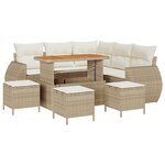 vidaXL Canapé de Jardin 9 Pièces avec Coussins Beige Poly Rotin Acacia