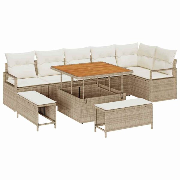 vidaXL Ensemble de canapé de jardin avec coussin 9 Pièces Beige  Crème