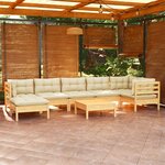 vidaXL Salon de jardin 8 Pièces avec coussins crème Bois de pin massif