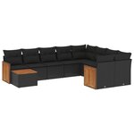 vidaXL Salon de jardin 10 Pièces avec coussins noir résine tressée